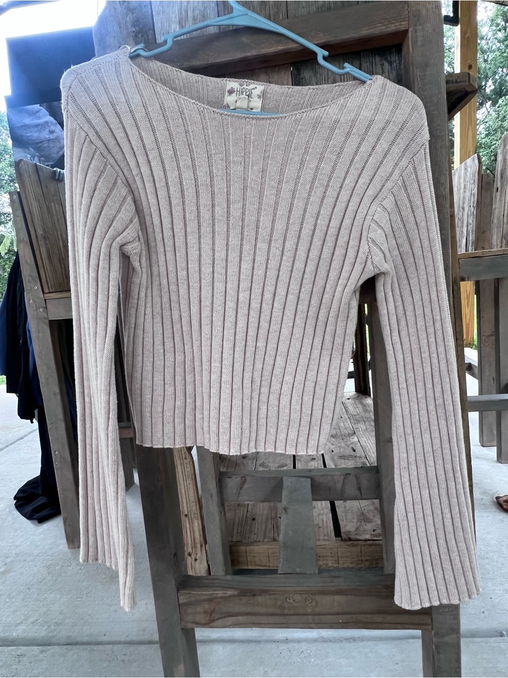 Hippie Rose Ribbed Crewneck Sweater - Light Taupe